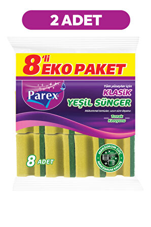 Klasik Oluklu 8'li Yeşil Sünger İkili Paket