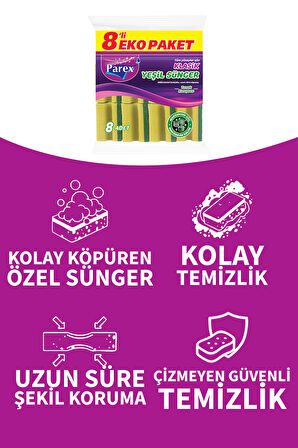 Klasik Oluklu 8'li Yeşil Sünger İkili Paket