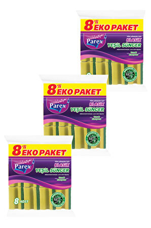 Klasik Oluklu 8'li Yeşil Sünger Üçlü Paket