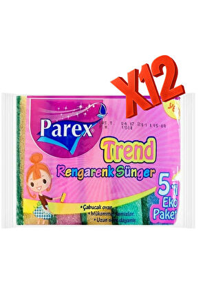 Rengarenk 5'li Düz Sünger Onikili Paket