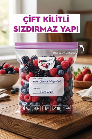 10'lu Çift Kilitli Buzdolabı Poşeti Büyük Boy 26 x 28 cm Üçlü Paket