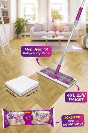 Mop Uyumlu Yer 25’li Temizlik Havlusu 4XL İki Paket