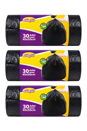 Güçlü Siyah Çöp Torbası Küçük Boy 30'lu 40 x 50 cm Üç Paket