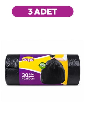 Güçlü Siyah Çöp Torbası Küçük Boy 30'lu 40 x 50 cm Üç Paket
