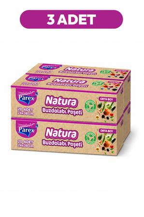 Natura Buzdolabı Poşeti Orta Boy 20'li 24 x 38 Cm Dörtlü Paket Üç Paket