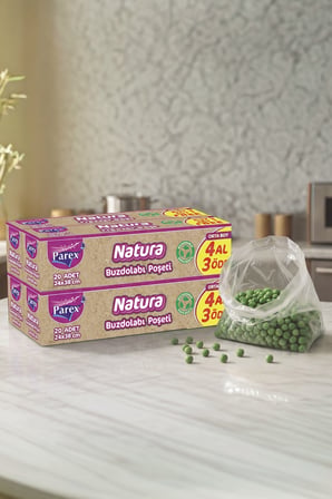 Natura Buzdolabı Poşeti Orta Boy 20'li 24 x 38 Cm Dörtlü Paket Üç Paket