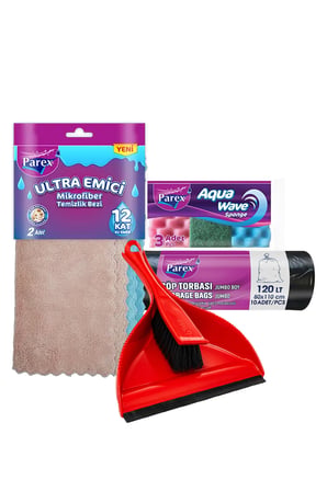 Faraşlı Fırça, Mikrofiber Bez, Sünger ve Jumbo Çöp Torbası Paketi