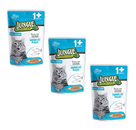 Jungle Pouch Gravy Soslu Somonlu Yaş Kedi Maması 100 Gr (3 ADET)