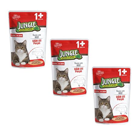 Jungle Pouch Gravy Soslu Biftekli Yaş Kedi Maması 100 Gr (3 ADET)