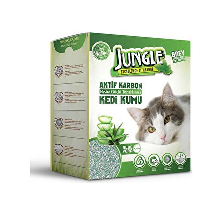 Jungle Aktif Karbonlu Aloe Vera Kokulu Gri İnce Topaklaşan Kedi Kumu 3 x 6 Lt