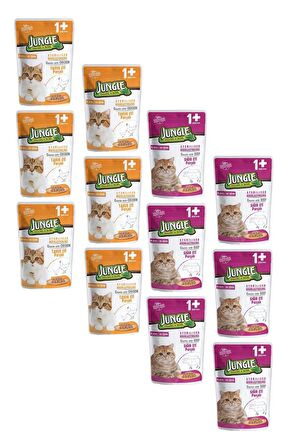 Jungle Pouch Kısırlaştırılmış Gravy Soslu Karışık Paket Tavuk-Biftekli Yaş Kedi Maması 100 Gr (12 ADET) 