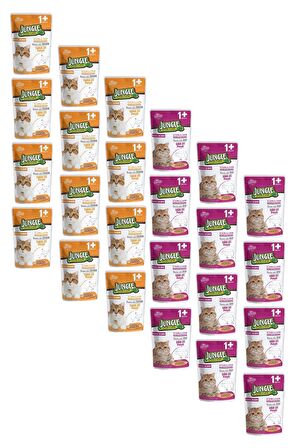 Jungle Pouch Kısırlaştırılmış Gravy Soslu Karışık Paket Tavuk-Biftekli Yaş Kedi Maması 100 Gr (24 ADET) 