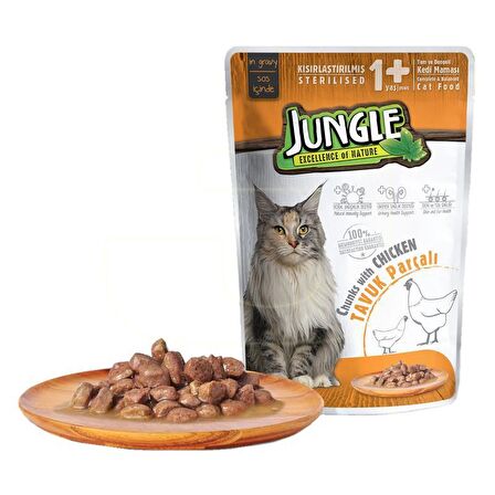 Jungle Pouch Kısırlaştırılmış Gravy Soslu Tavuklu Yaş Kedi Maması 100 Gr