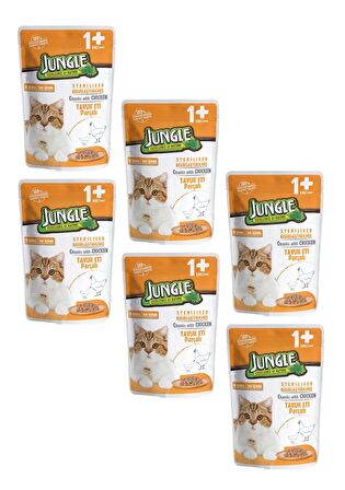 Jungle Pouch Kısırlaştırılmış Gravy Soslu Tavuklu Yaş Kedi Maması 100 Gr (6 ADET)