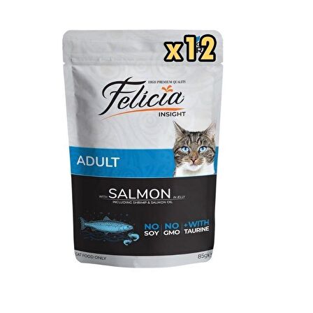 Felicia Tahılsız Somonlu Pouch Yetişkin Kedi Konservesi 85 Gr 12 li