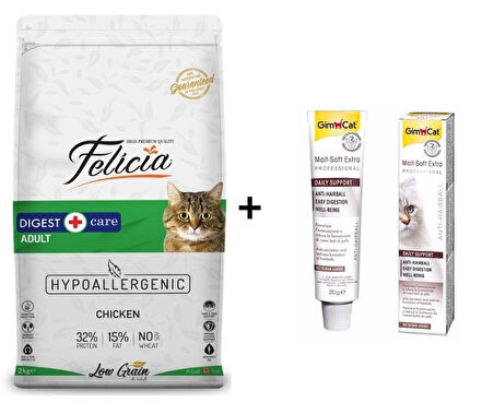 Felicia Tavuklu Yetişkin Kedi Maması 2 kg + GimCat Malt Soft Extra 20 gr
