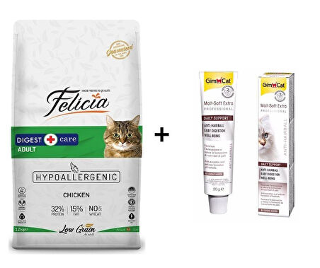 Felicia Tavuklu Yetişkin Kedi Maması 12 kg + GimCat Malt Soft Extra 20 gr