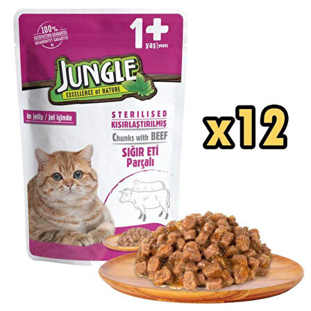 Jungle Biftekli Kısır Kedi Pouch 100 Gr X 12 Adet