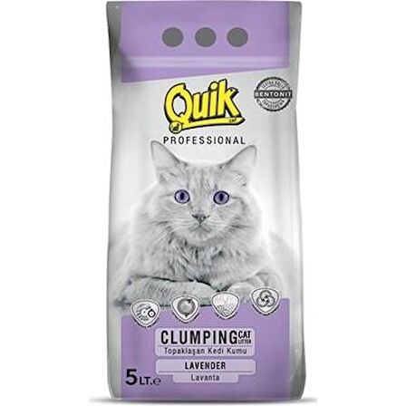 Quik Lavanta Kokulu Topaklaşan Ince Bentonit Kedi Kumu 5 Lt