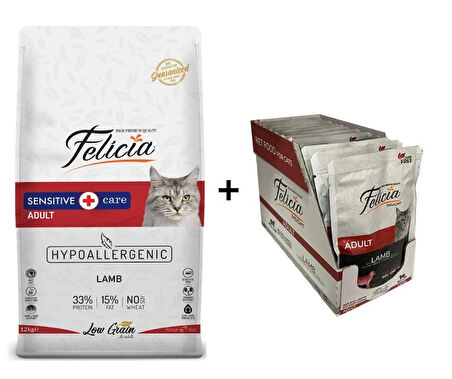 ​Felicia Kuzulu Yetişkin Kedi Maması 12 Kg + 12 Adet Felicia Kuzulu Yaş Mama 85 Gr