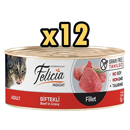 Felicia Tahılsız Biftekli Fileto Yaş Kedi Konservesi 85 Gr X 12 Adet