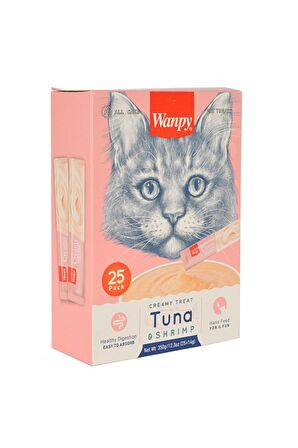 Wanpy Creamy Treat Tuna Karides - Ton Balıklı Krema Yetişkin Kedi Ödülü 25x14 g 