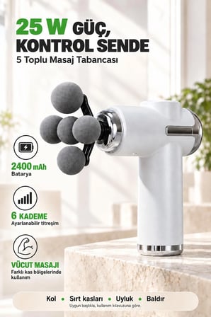 Şarjlı Masaj Tabancası Profesyonel 5 Toplu Başlık 25W 6 Kademeli Titreşimli Sporcu Masaj Aleti, 5 Farklı Başlık Massage 2400 mAhŞarjlı Masaj Tabancası Profesyonel 5 Toplu Başlık 25W 6 Kademeli Titreşimli Sporcu Masaj Aleti, 5 Farklı Başlık Massage 24