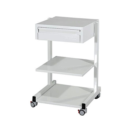 Raflı Ve Çekmeceli Cihaz Arabası | Üç Katlı,Metal Gövde, Antibakteriyel Boyalı, Antistatik Tekerlekli E-234/A