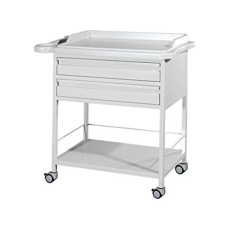 2 Çekmeceli Pansuman Arabası | ABS Tezgahlı, Metal Gövde, Antistatik Tekerlekli E-236