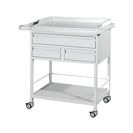 3 Çekmeceli Pansuman Arabası | ABS Antibakteriyel Üst Tezgahlı, Metal Gövde, Antistatik Tekerlekli E-237