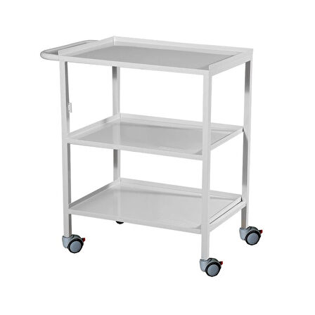 3 Raflı Pansuman Arabası | Antibakteriyel Metal Gövde, Antistatik Tekerlekli, İtme Kollu E-250