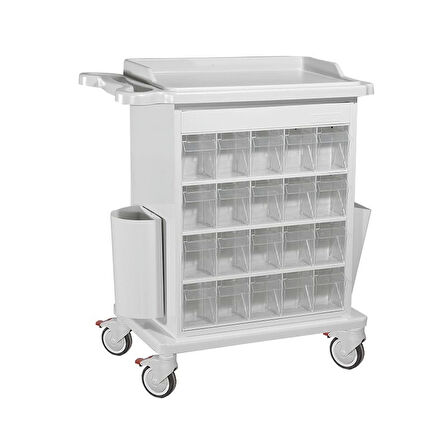 İlaç Dağıtım Arabası | 40 Gözlü İlaç Ünitesi, ABS Üst Tezgah, Antistatik Tekerlekli E-259