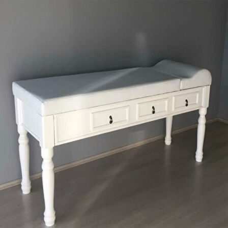 Ahşap Çekmeceli Muayene Masası Beyaz | El Yapımı, Ayarlanabilir ve Silinebilir Deri Kaplama