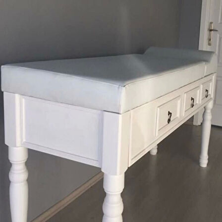 Ahşap Çekmeceli Muayene Masası Beyaz | El Yapımı, Ayarlanabilir ve Silinebilir Deri Kaplama