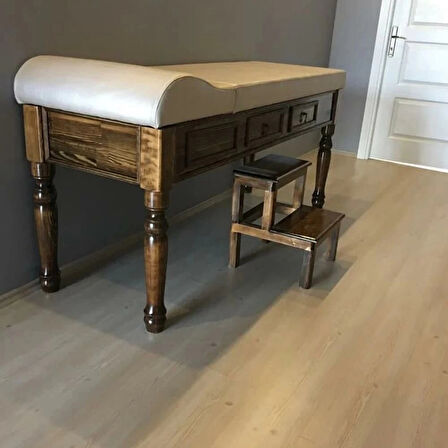 Ahşap Çekmeceli ve Eskobalı Muayene Masası | Tornalı Ayaklı, Ayarlanabilir ve El Yapımı