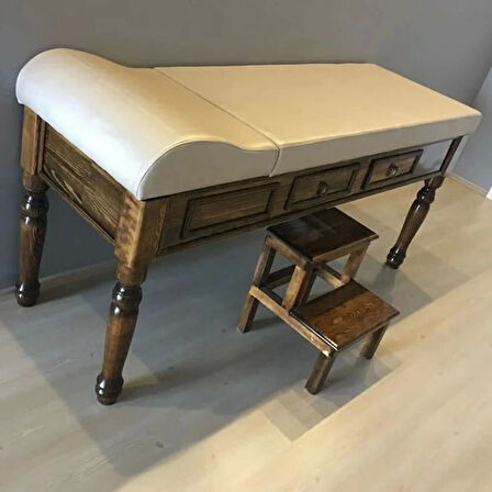 Ahşap Çekmeceli ve Eskobalı Muayene Masası | Tornalı Ayaklı, Ayarlanabilir ve El Yapımı