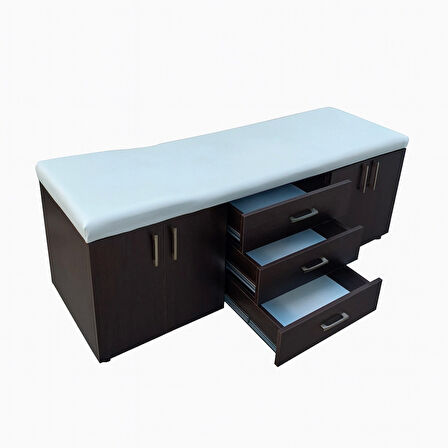 Ahşap Muayene Masası | 2 Dolaplı, 3 Çekmeceli ve Manuel Sırt Ayarlı Sağlam Yapı