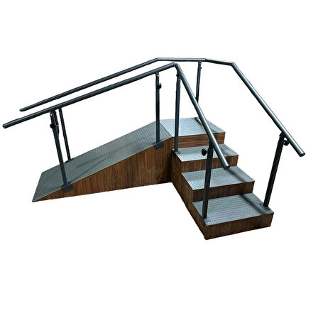 Rampalı Kaymaz Taban Egzersiz Kürsüsü | Ayarlanabilir El Tutma Barı ve Kaymaz Basamak Sistemi