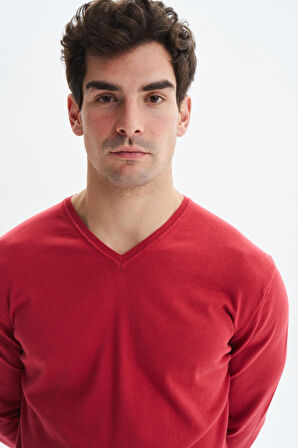 Arma Erkek Slim Fit Likralı Pamuklu Örme  V Yaka Triko Kazak K0KRO0854 