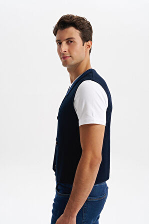 Arma Erkek Slim Fit Örme Likralı Pike Yelek – Kısa Kollu, %90 Akrilik %10 Wool K0YYO0857 