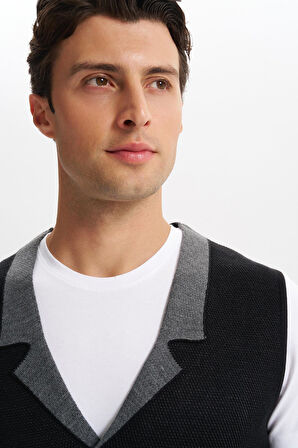 Arma Erkek Slim Fit Örme Likralı Pike Yelek – Kısa Kollu, %90 Akrilik %10 Wool K0YYO0857 