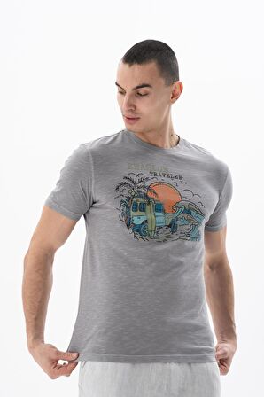 Arma Erkek Regular Fit Parça Boyama Bisiklet Yaka Tişört 