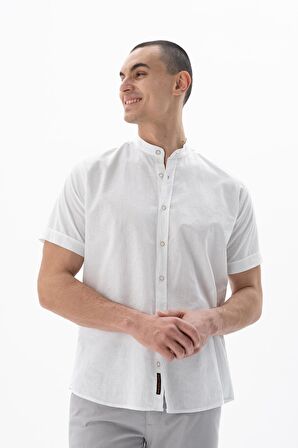 Arma Erkek Kısa Kollu Regular Fit Keten Gömlek 