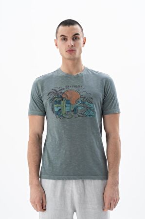 Arma Erkek Regular Fit Parça Boyama Bisiklet Yaka Tişört 