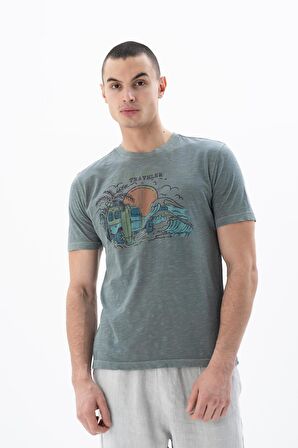 Arma Erkek Regular Fit Parça Boyama Bisiklet Yaka Tişört 