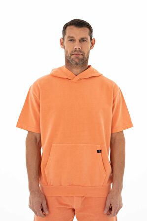 Arma Erkek Oversize Kısa Kollu Kanguru Cepli Kapşonlu Sweatshirt 