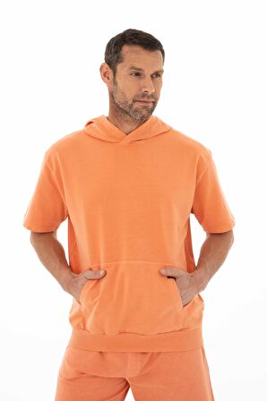 Arma Erkek Oversize Kısa Kollu Kanguru Cepli Kapşonlu Sweatshirt 