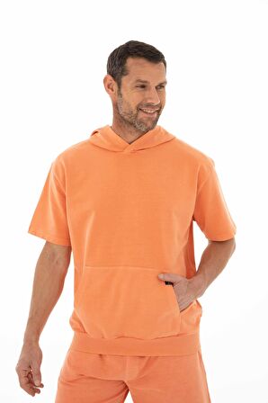 Arma Erkek Oversize Kısa Kollu Kanguru Cepli Kapşonlu Sweatshirt 
