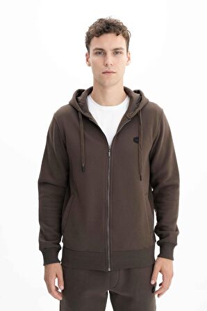 Arma Erkek Regular Fit 3 İplik Şardonlu Tam Fermuar Kapüşonlu Cepli Sweatshirt 