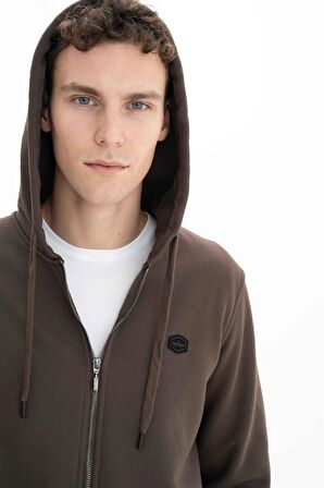 Arma Erkek Regular Fit 3 İplik Şardonlu Tam Fermuar Kapüşonlu Cepli Sweatshirt 